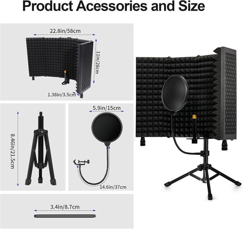 Dmsky Recording Microphone Isolation Shield with Pop Filter & Tripod Stand,Foldable Mic Shield with Triple Sound Insulation, High Density Mic Sound Shield for Studio, Podcasts, Singing,Broadcasting - Image 5